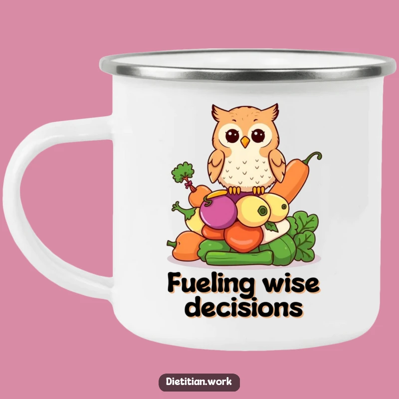 Funny Wise Owl Camping Mug: Vegetable Wisdom Brew, Rugged Funny Gift for Campfire Thinkers