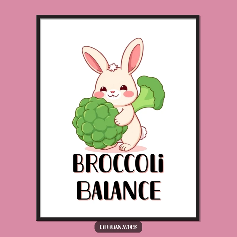 Funny Rabbit Broccoli Digital Art: Cheerful Balance Print, Instant Funny Gift Download for Vibrant Spaces