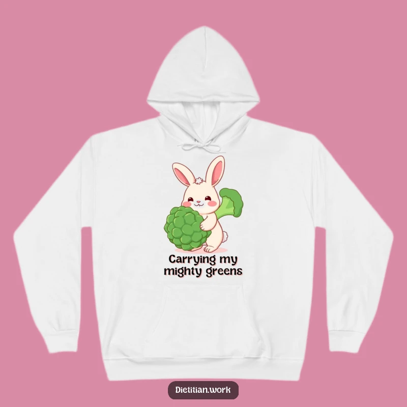 Funny Happy Rabbit Hoodie: Broccoli Balancing Comfort, Ideal Funny Gift for Cheerful Souls