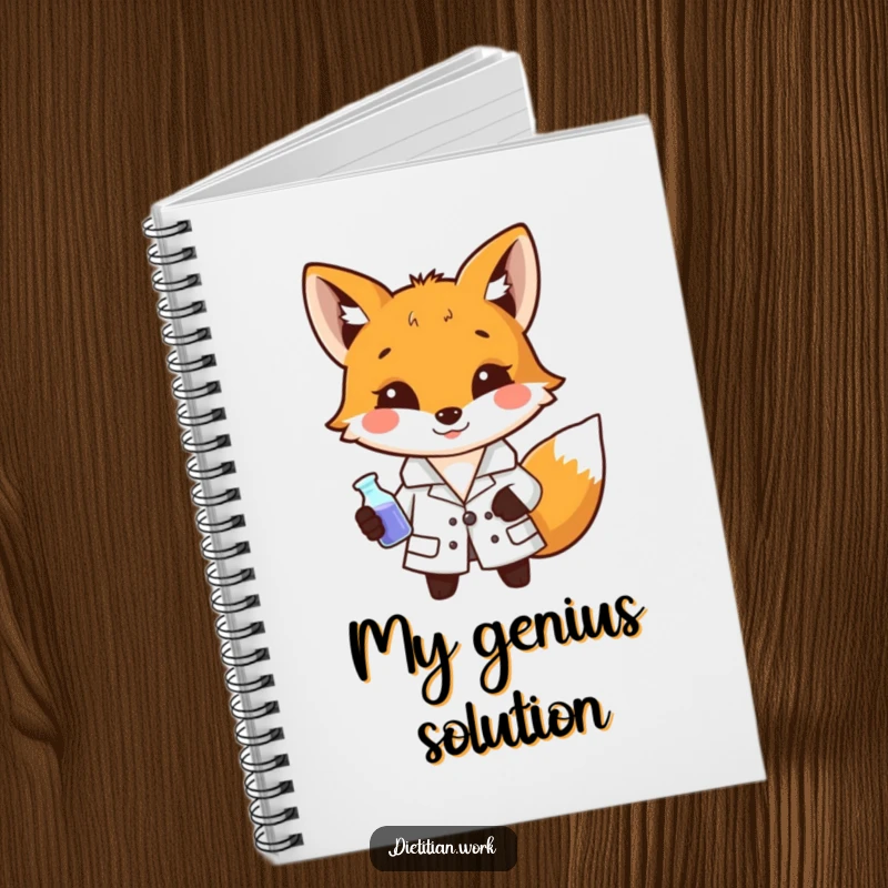 Funny fox scientist notebook featuring a fox in a lab coat holding a miniature beaker, ideal for jotting down scientific ideas.